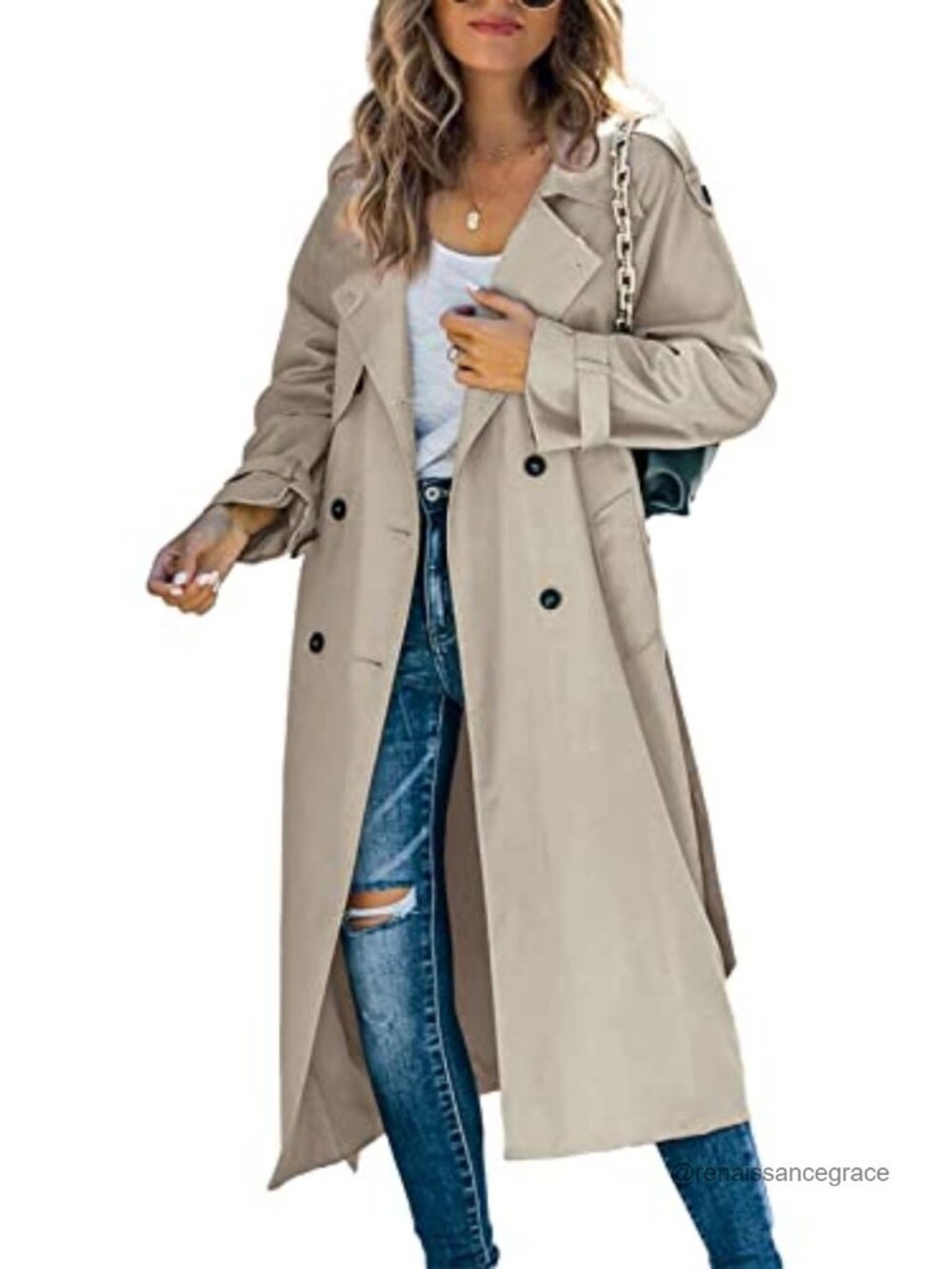Women's Long Trench Coat Double Breasted Windproof Overcoat With Belt